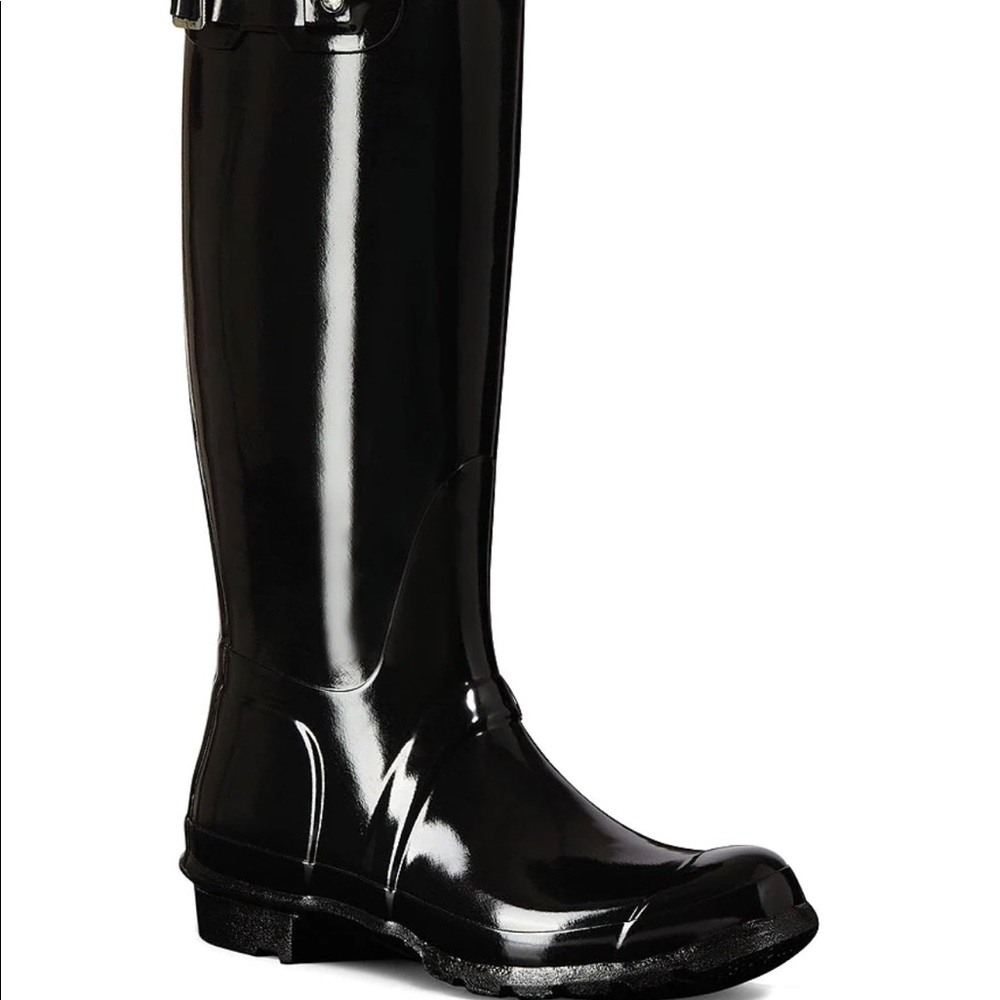Hunter Women's Original Tall Gloss Buckle Strap Rain Boots - Black